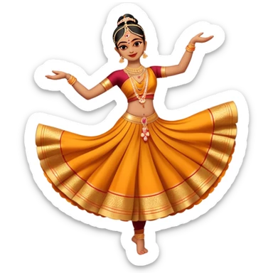 cinematic-realistic-bharatanatyam-dance-emoji,-depicted-as-an-elegant-classical-indian-dance-performance-with-graceful-poses,-intricate-costumes,-and-expressive-hand-gestures,-rendered-with-rich-textures-and-warm-dramatic-lighting, single dancer full body  sticker