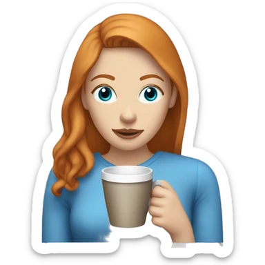 Ginger straight mildly hair woman and blue eyes drinking coffee  sticker