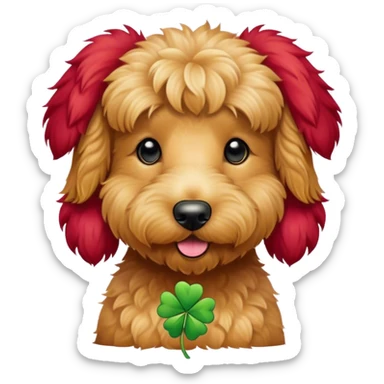 Red golden doodle with clover sticker