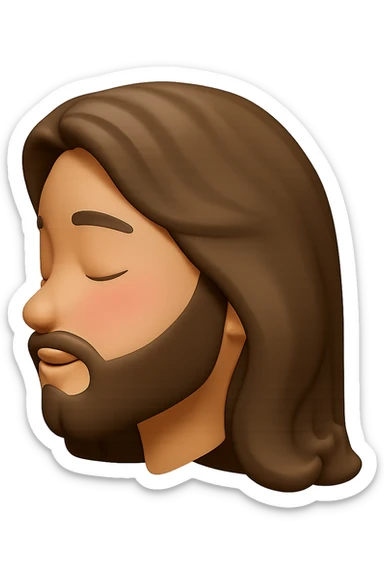 Edit the image to depict Jesus head in side profile view with closed eyes and a slight blush. The style should resemble Apple emoji style with a 3D look and soft shading, on a transparent background. sticker