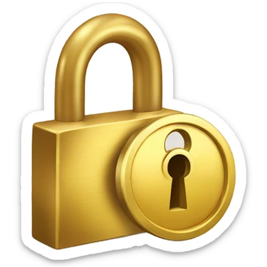 a golden lock with a key sticker