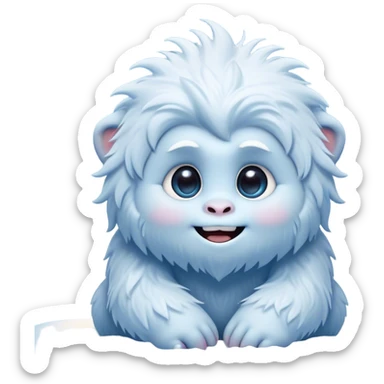 Cinematic Cute Yeti Portrait Emoji, with a charming, small, fluffy form in soft snowy whites and cool blues, featuring big, innocent eyes and a shy, gentle smile, simplified yet irresistibly endearing, highly detailed with a soft glowing outline that captures the whimsical charm of a friendly yeti ready for a cuddle! sticker