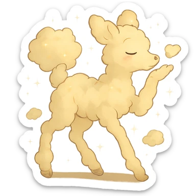 dreamy cream yellow cloud doe in Ghibli style with sparkles, blowing a kiss sticker