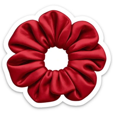 emoji of an isolated red velvet scrunchie, plush velvety texture with soft fiber shadows, rich deep red color, gathered fabric folds, matte and cozy finish, no person, no hair, not worn, simple rounded shape, soft warm shading sticker