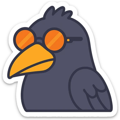 Make the bird emoji even less realistic—more cartoonish and simplified, but keep the same pose, orange beak, and round sunglasses. Minimal feather texture, smooth shading, and a playful look. No background. Maintain the style of the original bird emoji but make it more cartoonish and simplified. sticker