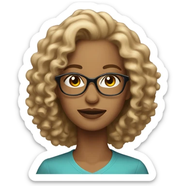 Gorgeous light brown woman with medium length blonde curly hair and glasses sticker