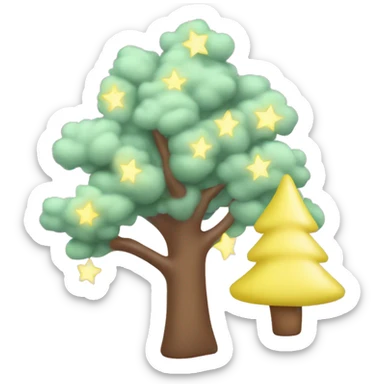 baby pink tree, light green garland, white christmas lights, yellow star on top. sticker