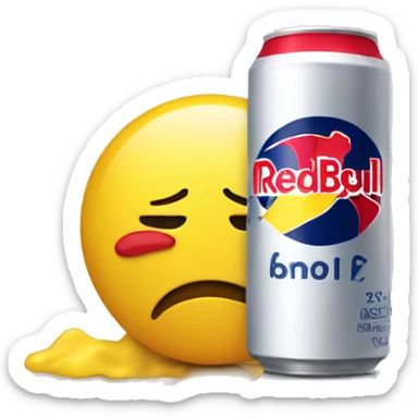 tired yellow emoji with a redbull  sticker