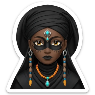 shaman woman in black clothes black face cover cloth sticker