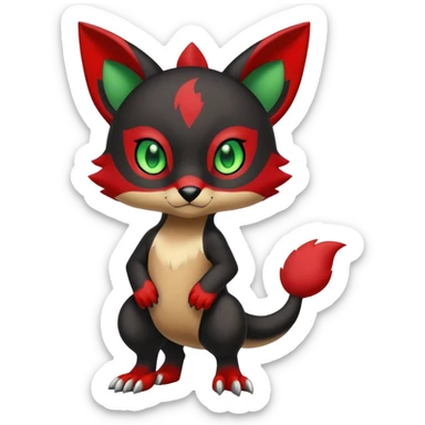 Cute cool black red animal hybrid Fakemon full body, green eyes,  sticker