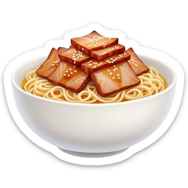 Cantonese Wonton Noodles with char siu pork, simplified emoji style with bold outlines and bright colors, cartoon style Hong Kong style thin egg noodles sticker