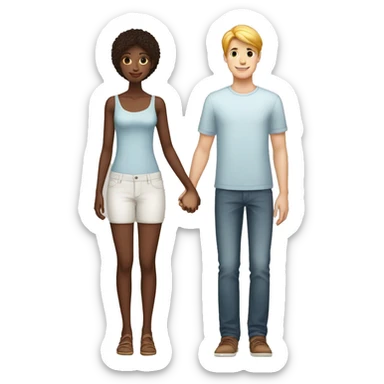 A tall 1m90 boy holding hands with a beautiful 1m57 girl, white skin. sticker