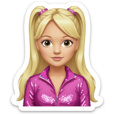 Emma Bunton from Spice Girls with long blonde two high ponytail hair, pink sequin outfit sticker