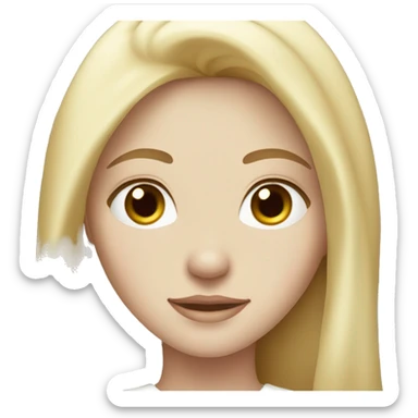The girl is blonde with dark brown eyes and freckles and long hair. in white clothes. with pale skin. sticker