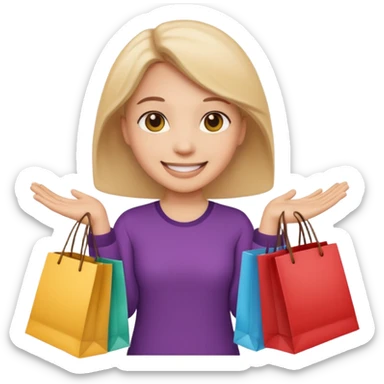 HAPPY EMOJI WITH SHOPPING BAGS IN EACH HAND sticker