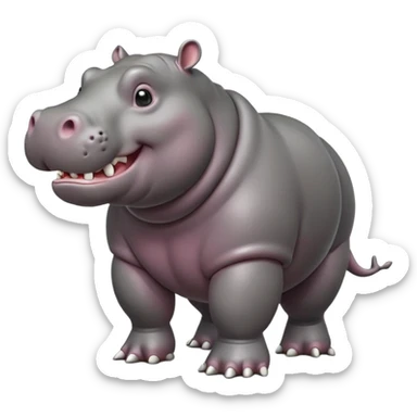cinematic-hippo-realistic-full-body-side-view-standing-on-all-fours-emoji,-massive-round-frame,-wide-mouthed-grin-exposing-huge-teeth,-head-tilted-dramatically,-thick-grey-hide-glossy sticker