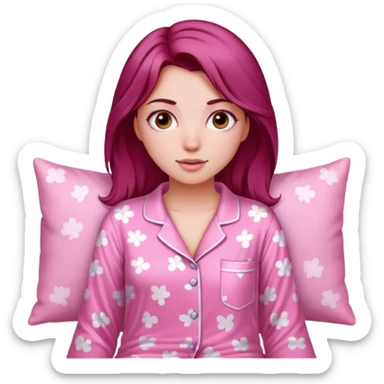 A beautiful, burgundy haired girl wearing pink pajamas sticker
