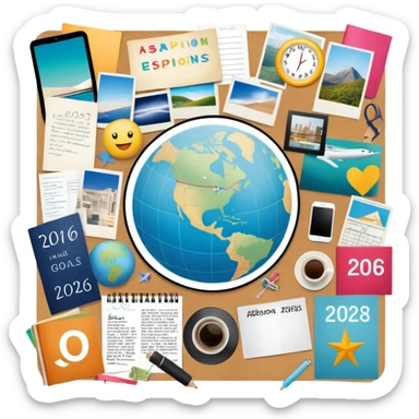 An extremely detailed lifestyle vision board collage for the year 2026. sticker