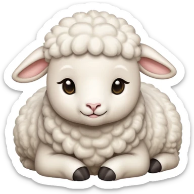 An emoji of a cute, fluffy lamb. Soft white wool, small ears, and gentle eyes, standing or lying down in a peaceful and adorable pose. Represents innocence, farm animals, and warmth sticker