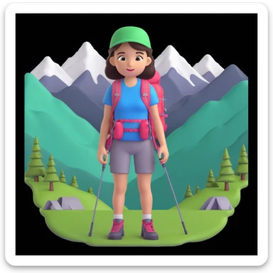 girl back packing mountains in background, close up pose sticker