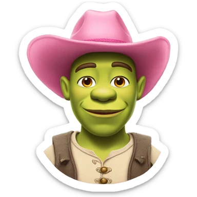 Shrek wearing a pink cowboy hat sticker