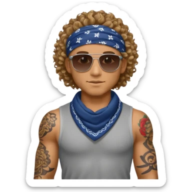 curly hair tatoon men gym body  with bandana & sunglass sticker