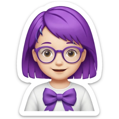 purple haired little baby with glassess and ribbon on hair  sticker