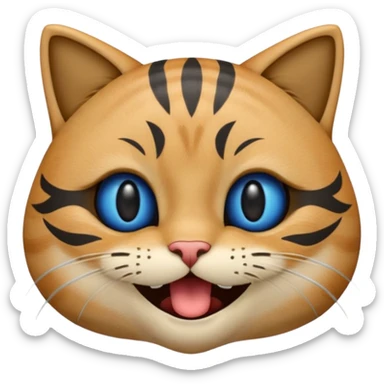 Un emoji de una cara de gato negro riendo a carcajadas, con lágrimas azules brotando de sus ojos cerrados y una boca abierta y sonriente, en el estilo de diseño de emoji clásico. sticker