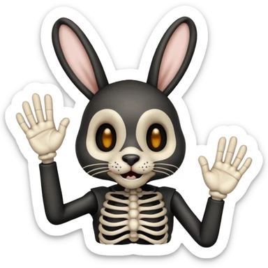 emoji d'une tête de lapin squelette noire qui dit bonjour de la main sticker