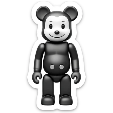 Bearbrick figure with KAWS style but with a happy smile instead of X eyes, simplified toy bear shape with articulated limbs sticker