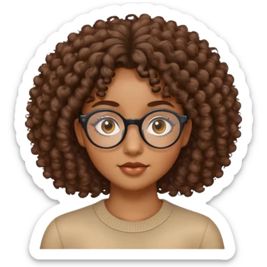 femme de 20 ans noire métissée avec les cheveux bouclés, le visage ovale et des lunettes semi rondes et les yeux en amande  sticker