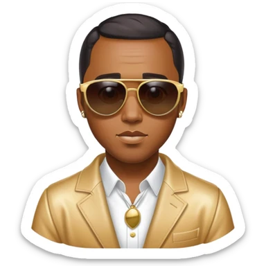 Diddy with sunglasses in a party outfit with baby oil  sticker