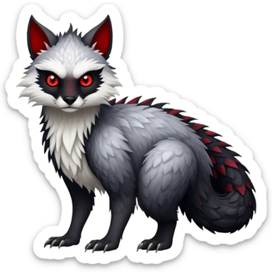 a white exotic edgy vernid-fionbri-creature, with black belly and red eyes, full body sticker