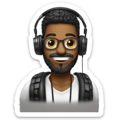 Onde DJ, with headphone, cabelo preto repicado pra frente fazendo um topete, usando uma corrente com um pingente pendurado com as letras "k" e "z", barba cheia e bem desenhada e marcada fazendo um degradê da barba pro cabelo. sticker