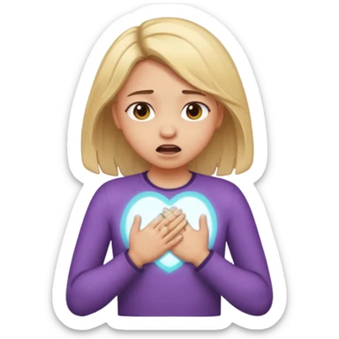 A girl with light down hair chocking with her hands on her chest  sticker