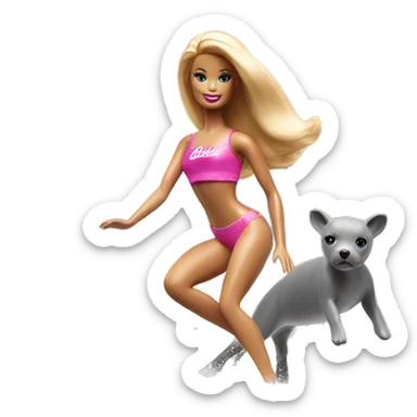 barbie surfing on a dolphin at miami beach  sticker