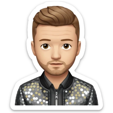 Justin Timberlake with gray sequin jacket, black shirt , light brown hair, light skin sticker