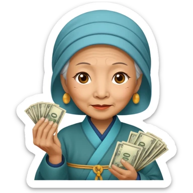 old chinese woman with Compassion - sympathetic concern for the sufferings of others, offering money sticker
