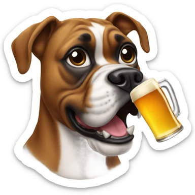 Boxer dog drinking a beer sticker
