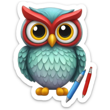 A colorful owl writing with a red pen sticker