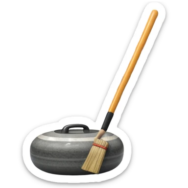 An icon showing a detailed close-up of a curling stone sliding across the ice, with a broom in motion beside it. The background features an indoor stadium with cheering spectators on the stands. Transparent background captures the strategy and focus of curling. sticker