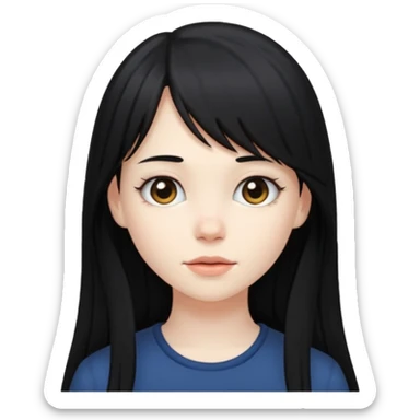 A pale skinned girl with side bangs and black long hair sticker
