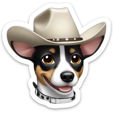 rat terrier wearing a cowboy hat smiling no brown (black and white) sticker
