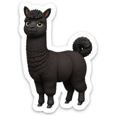 cinematic-[black alpaca]-realistic-full-body-standing-emoji,-tail-flicking-lazily,-head-tilted-dramatically,-curly-[black]-coat,-simplified-yet-realistic-focused-features,-highly-detailed,-glowing-with-an-almost-sarcastic-glow sticker