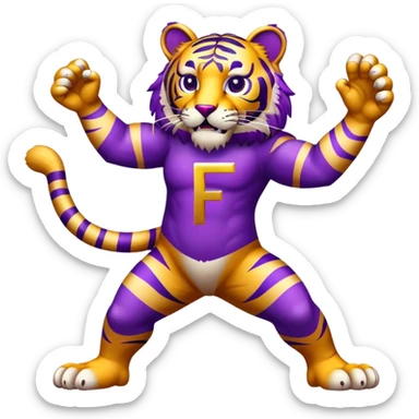 Purple and gold tiger mascot  with letter F  sticker