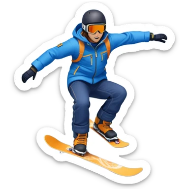 An icon showing a snowboarder performing an exciting jump on a snow-covered slope. The background features towering mountains, snow-covered trees, and a bright, clear sky. Transparent background highlights the speed, agility, and thrill of snowboarding. sticker