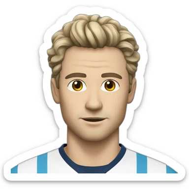 Man with slightly curly and medium-length hair, Marseille football shirt, no beard, without moustache, beige skin, Black Hair  sticker