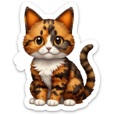 A high-resolution photo-realistic digital illustration of a brown multicoloured  tortoiseshell cat kitten, chest upward sticker