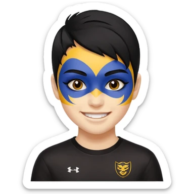 A black hair teen supporter with bold full-face paint, smiling with fierce team spirit. blonde hair sticker