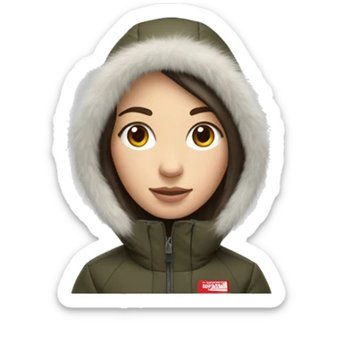 White  brunette Girl wearing northface parka sticker
